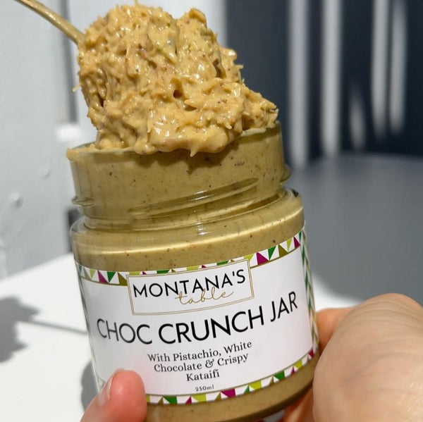 Spoonful of Montana's Table Crispy Pistachio Spread, Australia's Dubai chocolate alternative