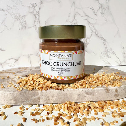 Choc Hazelnut Crunch jar with milk chocolate and wafer, Montana's Table Favourites Box