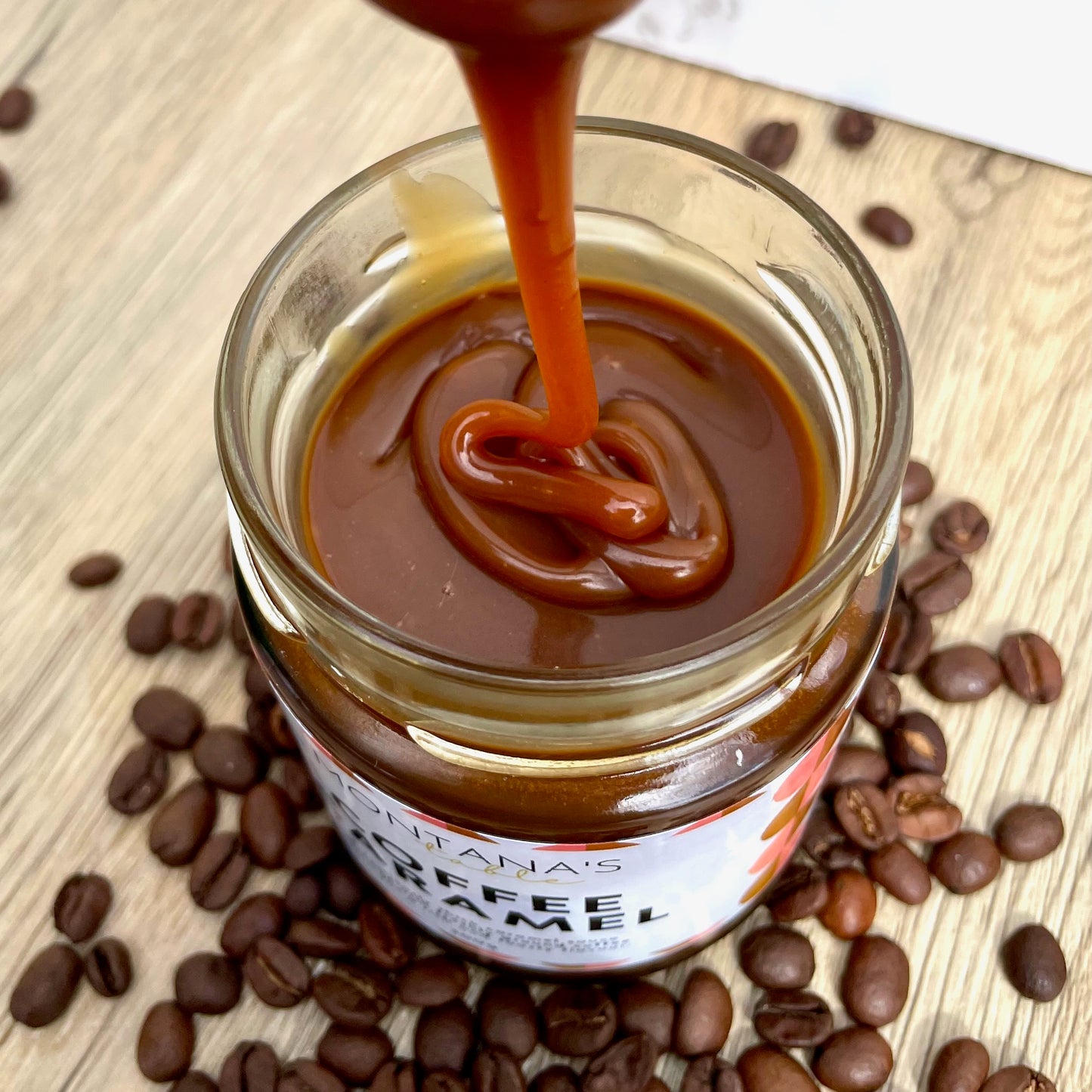 Close-up of rich Coffee Caramel Sauce texture, Montana's Table