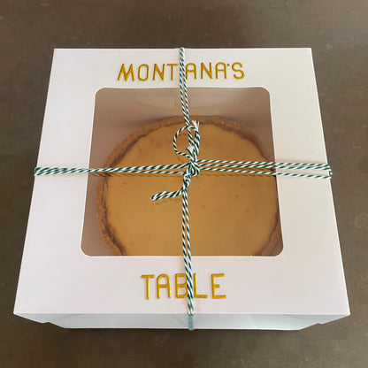 Montana's Table baked cheesecake boxed and ready for pickup