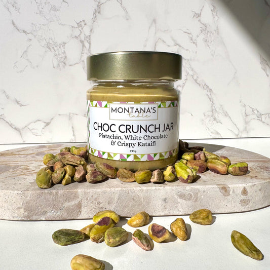 Montana's Table Crispy Pistachio Spread jar, Australia's Dubai chocolate alternative, Brisbane
