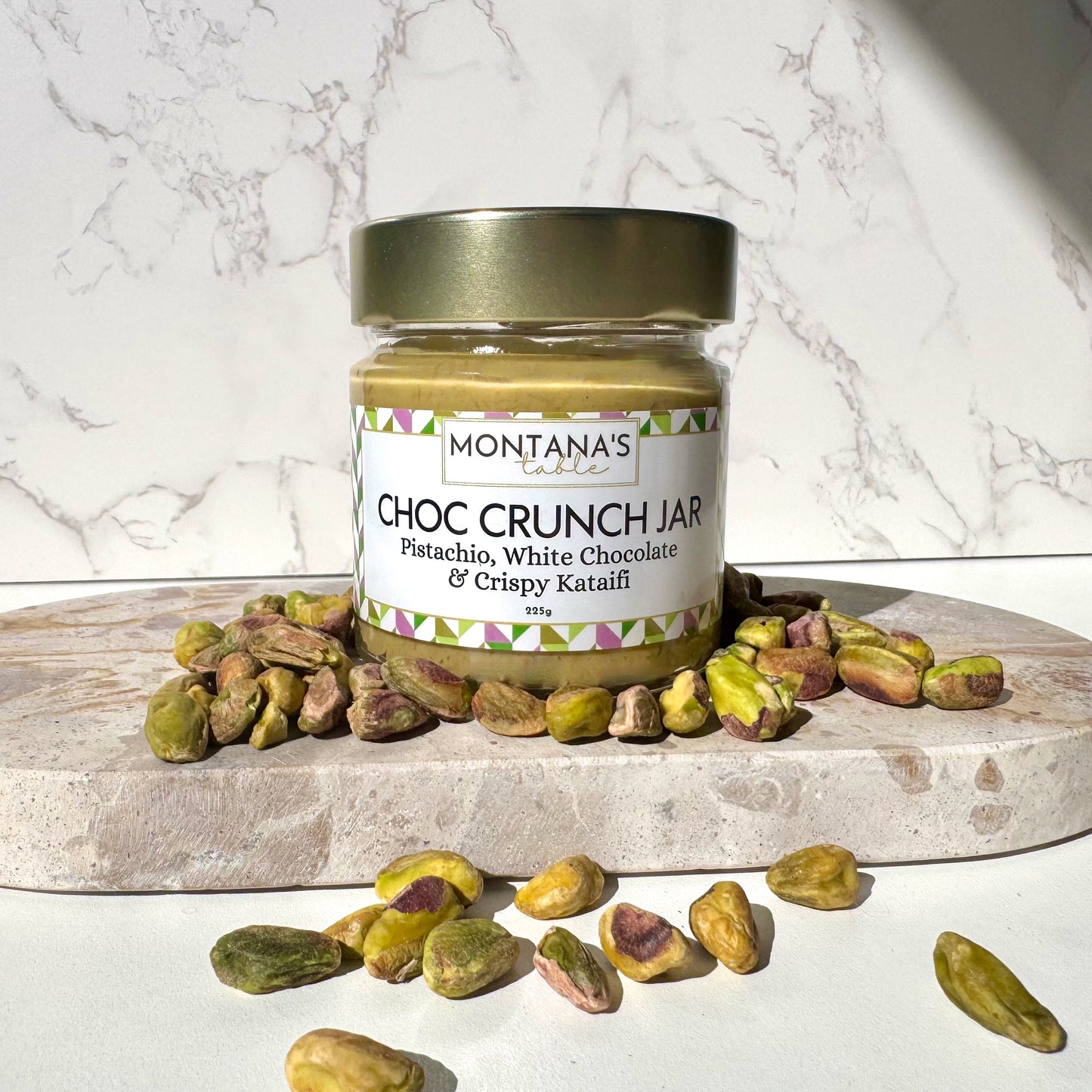 Pistachio Choc Crunch jar, Dubai chocolate style, part of Montana's Table Favourites Box