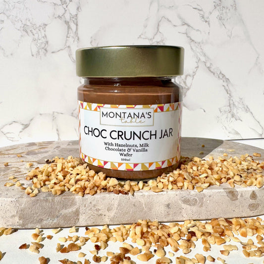 Milk Chocolate Hazelnut Crunch jar with roasted hazelnuts, Montana's Table