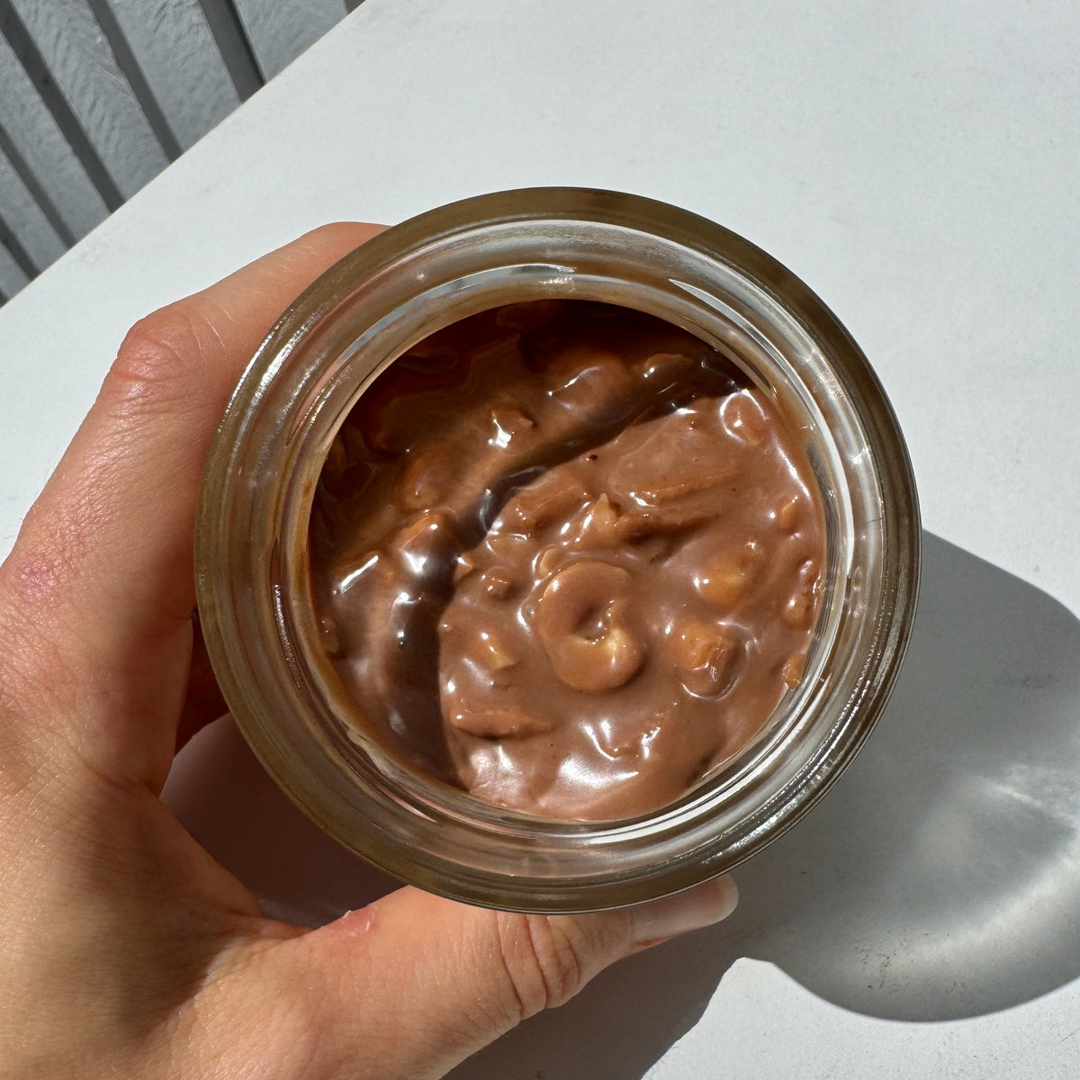 Close-up of Milk Chocolate Hazelnut Crunch spread texture, Montana's Table