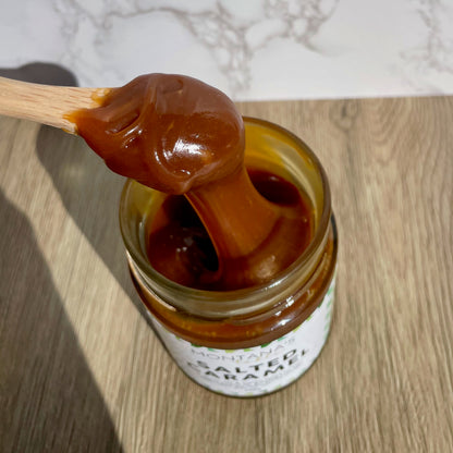 Spoonful of rich Salted Caramel Sauce, Montana's Table